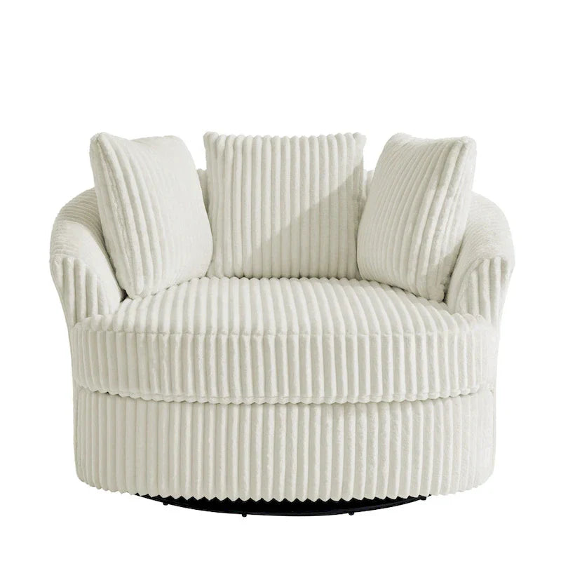 2-Piece Oversized 43 W Plush Corduroy Swivel Barrel Chairs With Pillows
