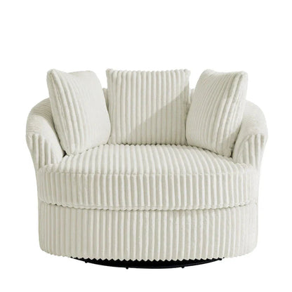 2-Piece Oversized 43 W Plush Corduroy Swivel Barrel Chairs With Pillows