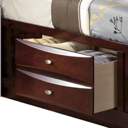 Panel-Style Queen Bookcase Bed With Drawers - Brown