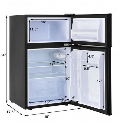 Costway Compact Refrigerator With Internal Freezer, Grey, 3.2 Cu. Ft.