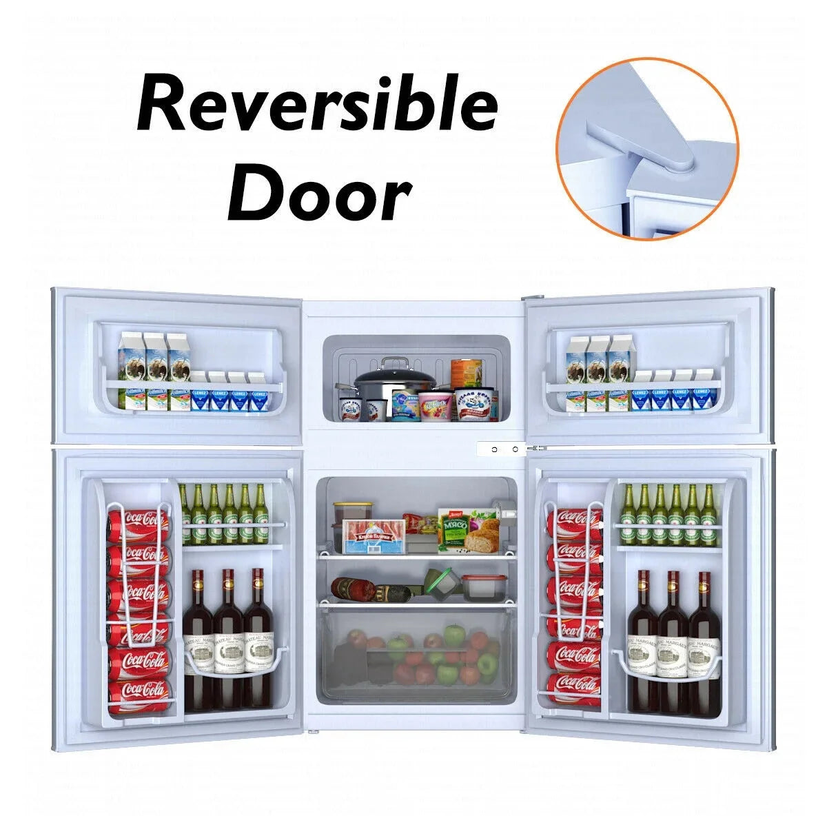 Costway Compact Refrigerator With Internal Freezer, Grey, 3.2 Cu. Ft.