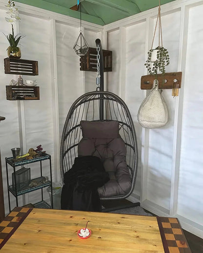 Yechen Indoor Outdoor Wicker Hanging Egg Chair With Stand, 38 x 38 x 78 Inches, 350 lbs, Charcoal Grey - EG-001