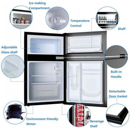 Costway Compact Refrigerator With Internal Freezer, Grey, 3.2 Cu. Ft.