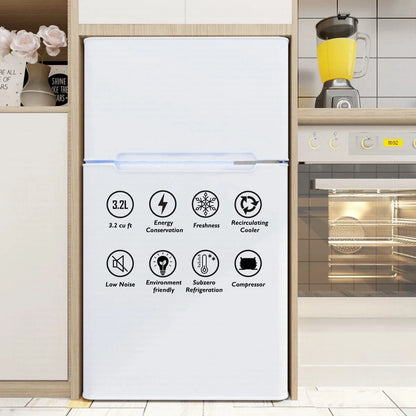 Costway Compact Refrigerator With Internal Freezer, Grey, 3.2 Cu. Ft.