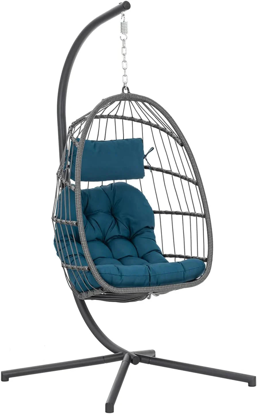 Yechen Indoor Outdoor Wicker Hanging Egg Chair With Stand, 38 x 38 x 78 Inches, 350 lbs, Charcoal Grey - EG-001