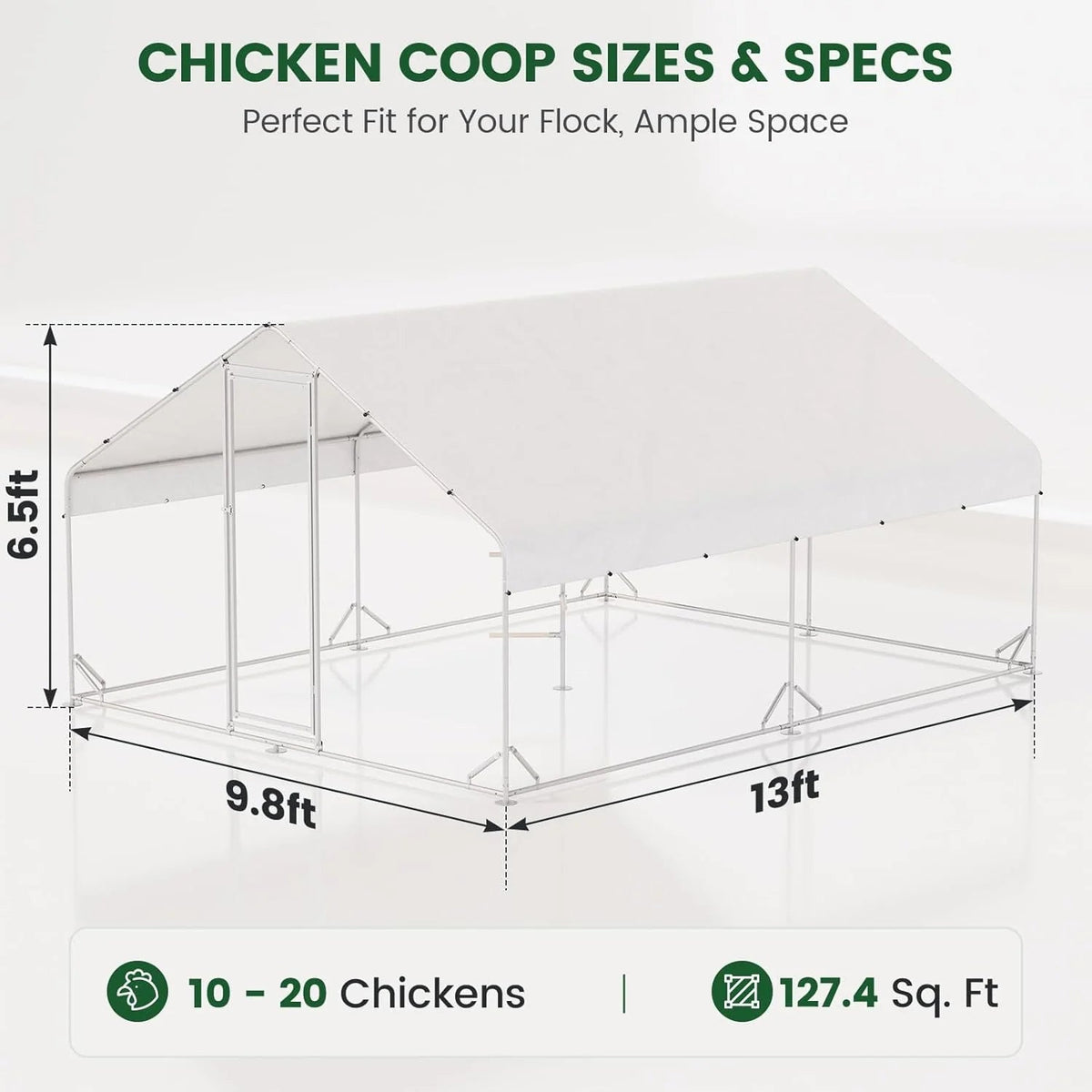 CHIKENCOOP Large Walk-In Metal Chicken Coop With Run, Solar Light And UV Cover - 2-Unit Coop