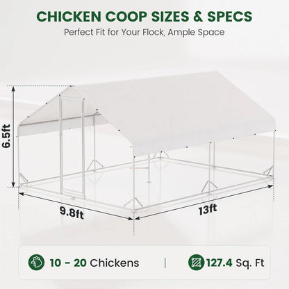 CHIKENCOOP Large Walk-In Metal Chicken Coop With Run, Solar Light And UV Cover - 2-Unit Coop