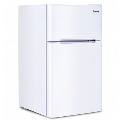 Costway Compact Refrigerator With Internal Freezer, Grey, 3.2 Cu. Ft.