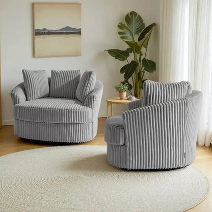 2-Piece Oversized 43 W Plush Corduroy Swivel Barrel Chairs With Pillows