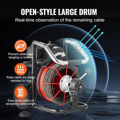 VEVOR Drain Cleaner Machine 100FT x 1/2 Inch, 550W, 8 Cutters, Red + Black