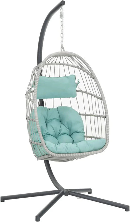 Yechen Indoor Outdoor Wicker Hanging Egg Chair With Stand, 38 x 38 x 78 Inches, 350 lbs, Charcoal Grey - EG-001
