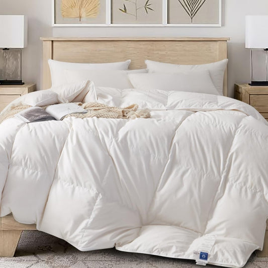 Royal Elite Canadian Down Comforter Queen Size, 88 x 90 inch, 30oz White Down, Cotton Shell