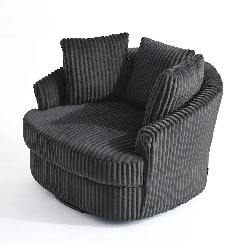 2-Piece Oversized 43 W Plush Corduroy Swivel Barrel Chairs With Pillows