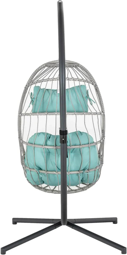 Yechen Indoor Outdoor Wicker Hanging Egg Chair With Stand, 38 x 38 x 78 Inches, 350 lbs, Charcoal Grey - EG-001