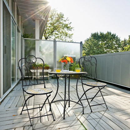 2-Piece Mosaic Folding Bistro Chairs With Ceramic Tile Seats - Black