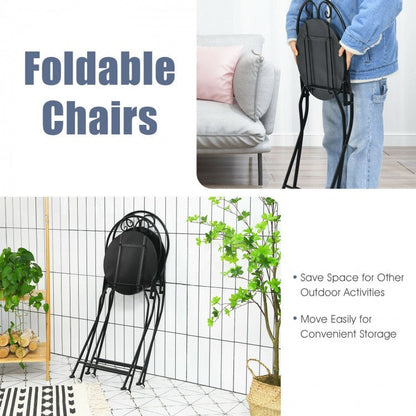2-Piece Mosaic Folding Bistro Chairs With Ceramic Tile Seats - Black