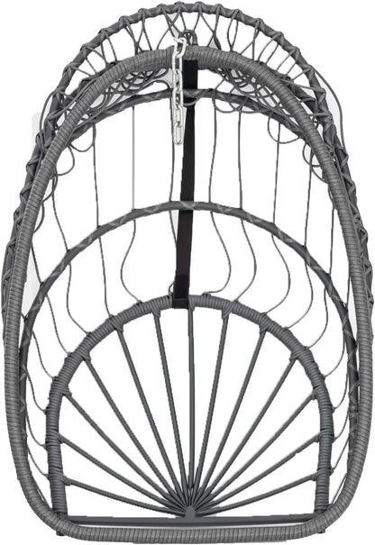 Yechen Indoor Outdoor Wicker Hanging Egg Chair With Stand, 38 x 38 x 78 Inches, 350 lbs, Charcoal Grey - EG-001