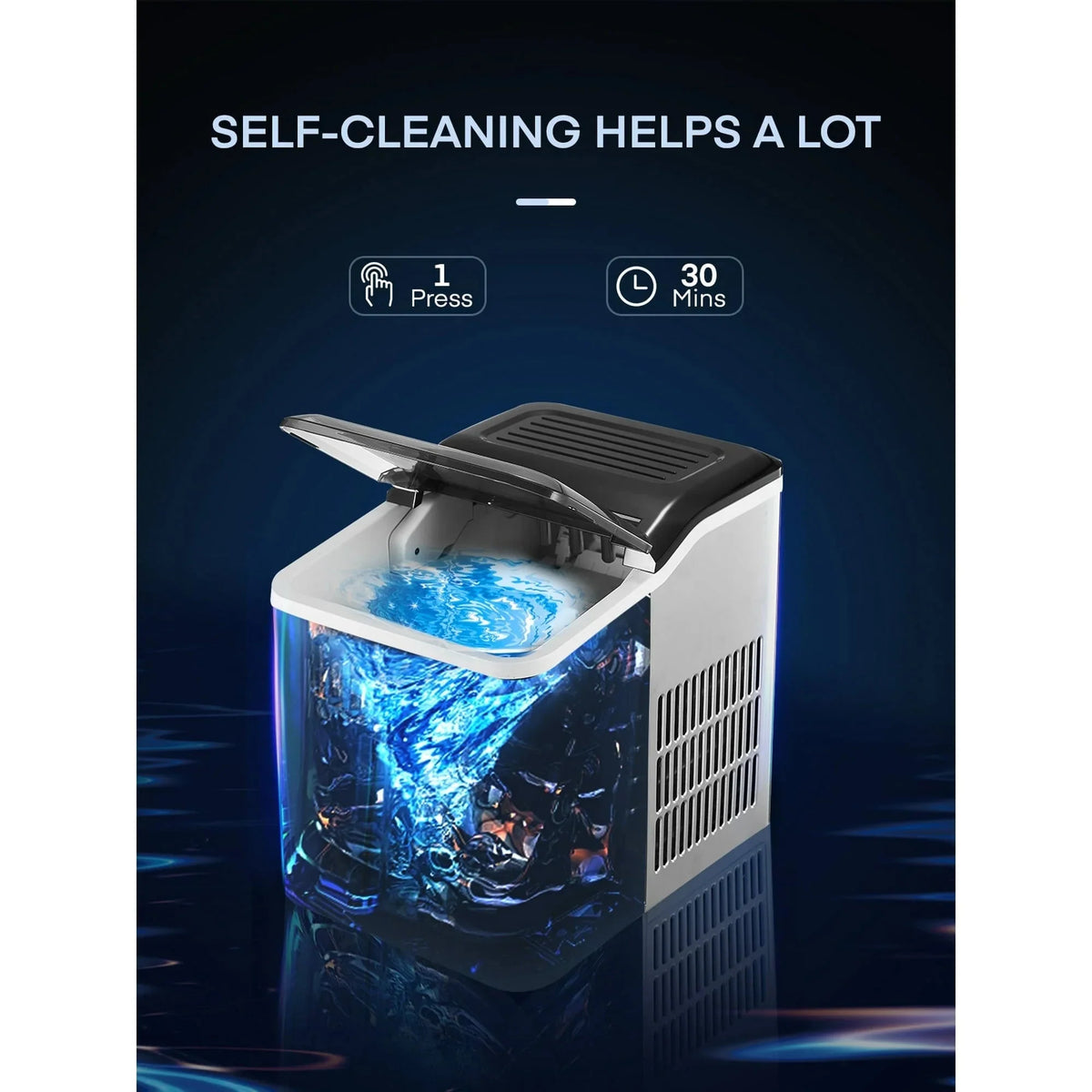 FOHERE Stainless Steel Countertop Ice Maker, 30lbs in 24h, 9 Bullet Cubes in 5 Mins, 2 Sizes, Self-Clean
