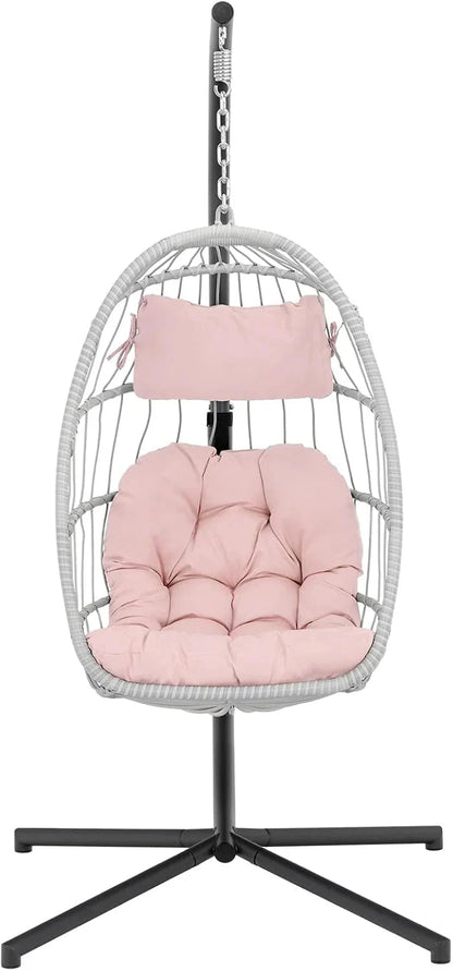 Yechen Indoor Outdoor Wicker Hanging Egg Chair With Stand, 38 x 38 x 78 Inches, 350 lbs, Charcoal Grey - EG-001