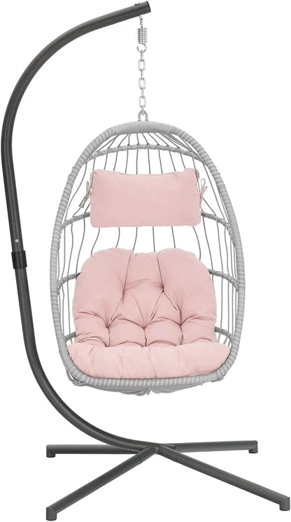 Yechen Indoor Outdoor Wicker Hanging Egg Chair With Stand, 38 x 38 x 78 Inches, 350 lbs, Charcoal Grey - EG-001