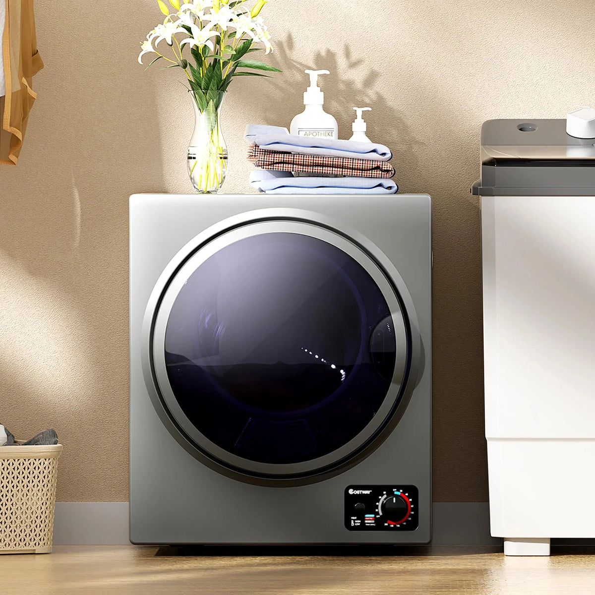 Costway Compact Electric Laundry Dryer, 1.5 cu. ft., 10 lbs, Stainless Steel - Wall Mounted