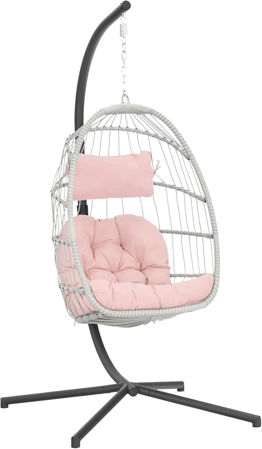 Yechen Indoor Outdoor Wicker Hanging Egg Chair With Stand, 38 x 38 x 78 Inches, 350 lbs, Charcoal Grey - EG-001