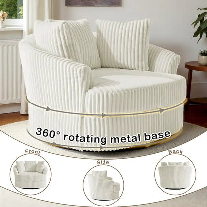 2-Piece Oversized 43 W Plush Corduroy Swivel Barrel Chairs With Pillows