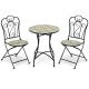 2-Piece Mosaic Folding Bistro Chairs With Ceramic Tile Seats - Black