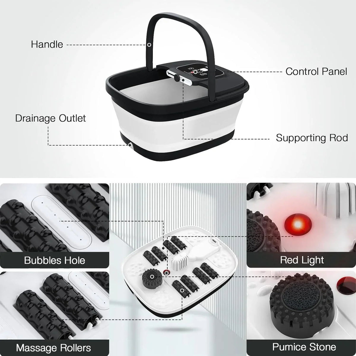 YOZIHAYL Collapsible Foot Spa With Heat, Bubbles, Red Light, Temperature Control And 8 Shiatsu Massage Rollers - 3.0