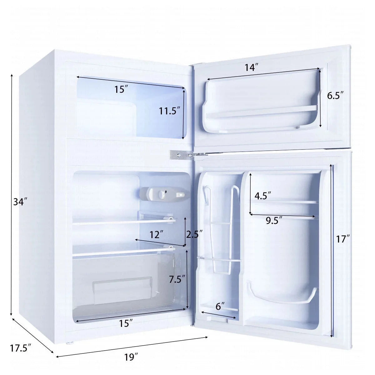 Costway Compact Refrigerator With Internal Freezer, Grey, 3.2 Cu. Ft.