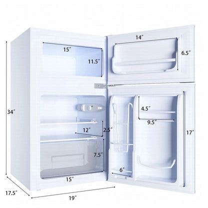 Costway Compact Refrigerator With Internal Freezer, Grey, 3.2 Cu. Ft.