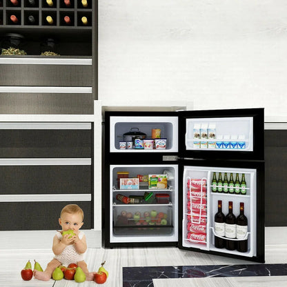 Costway Compact Refrigerator With Internal Freezer, Grey, 3.2 Cu. Ft.