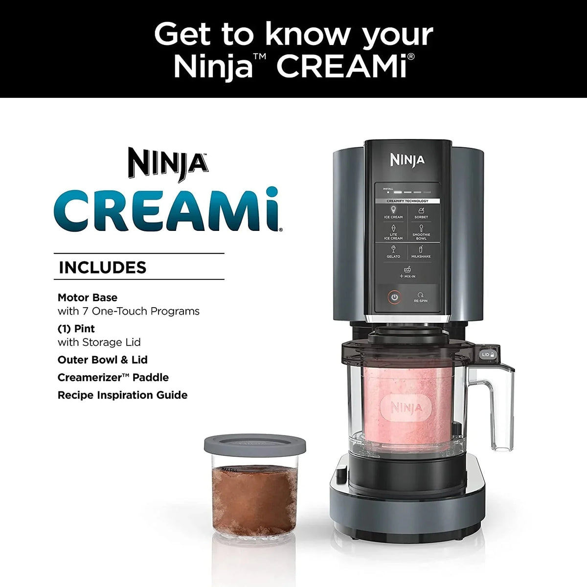 Ninja CREAMi 7-in-1 Ice Cream Maker With 16 oz Pint, Black - NC299AMZ