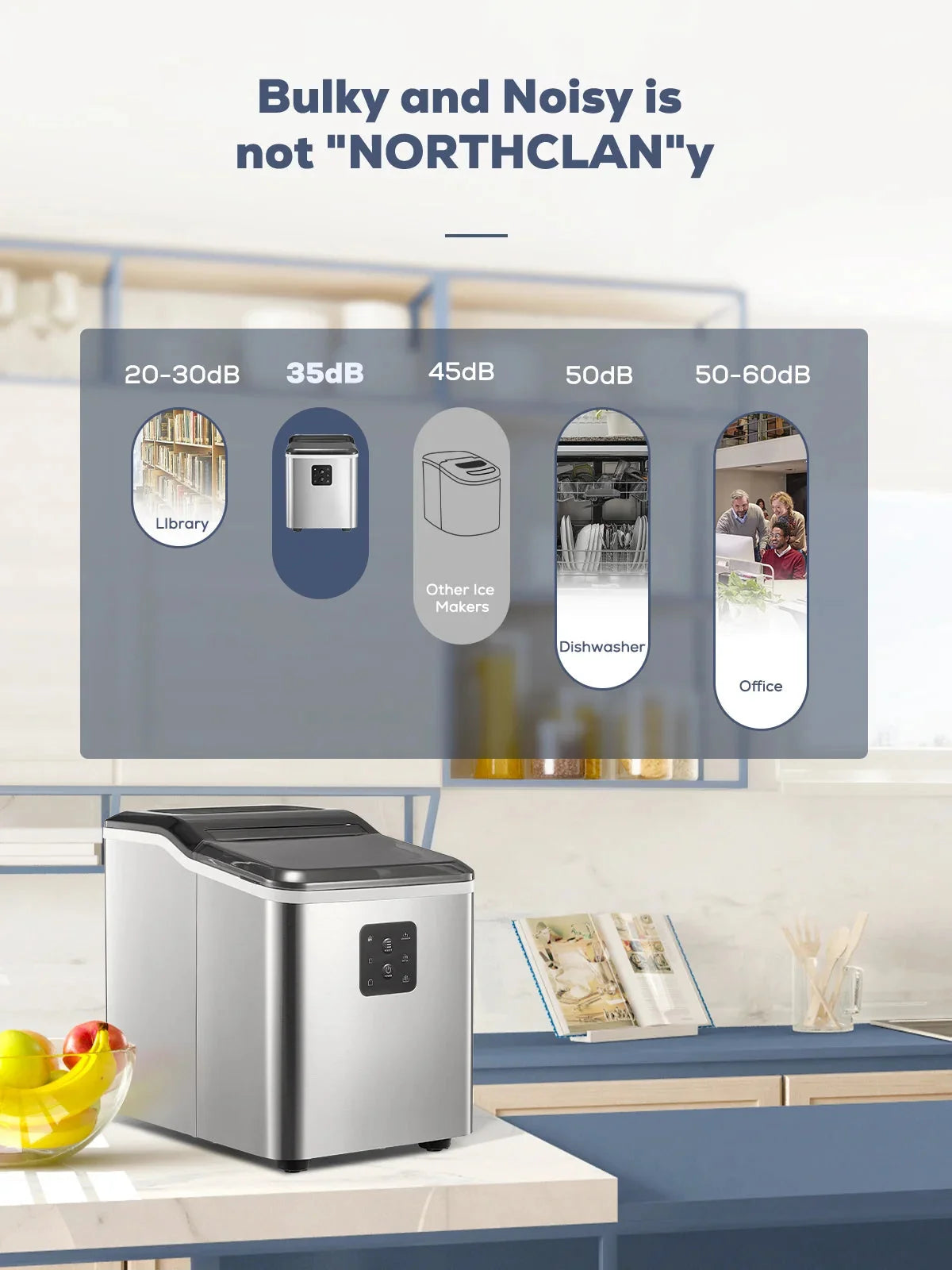 FOHERE Stainless Steel Countertop Ice Maker, 30lbs in 24h, 9 Bullet Cubes in 5 Mins, 2 Sizes, Self-Clean