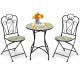 2-Piece Mosaic Folding Bistro Chairs With Ceramic Tile Seats - Black