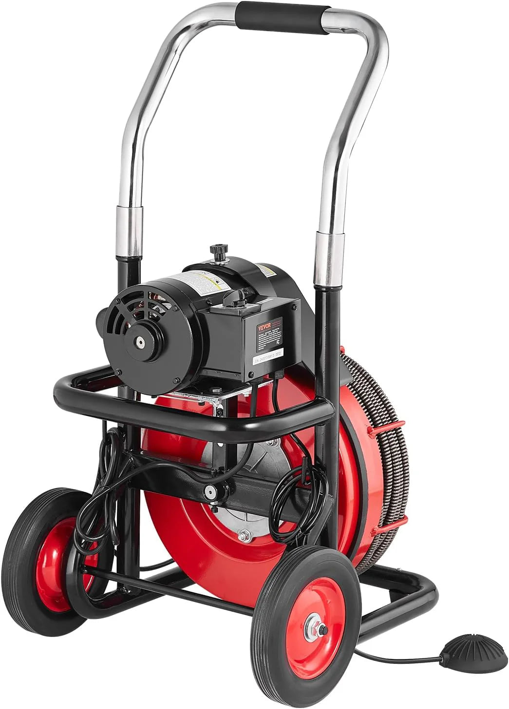 VEVOR Drain Cleaner Machine 100FT x 1/2 Inch, 550W, 8 Cutters, Red + Black