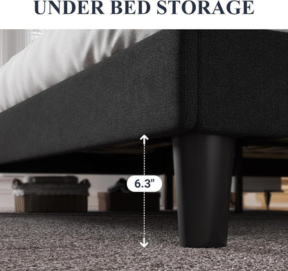 Allewie King Size Upholstered Bed Frame With Button Tufted Wingback Headboard, Black