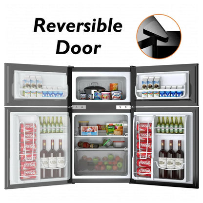 Costway Compact Refrigerator With Internal Freezer, Grey, 3.2 Cu. Ft.