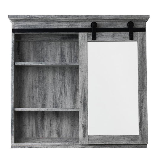 Wood Medicine Cabinet With Mirror, Washed Gray - Sliding Barn Door
