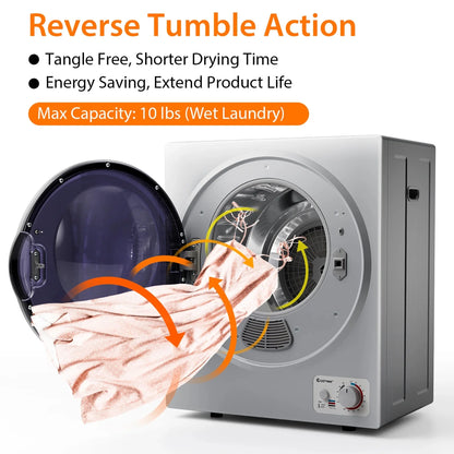 Costway Compact Electric Laundry Dryer, 1.5 cu. ft., 10 lbs, Stainless Steel - Wall Mounted