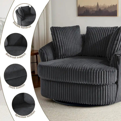 2-Piece Oversized 43 W Plush Corduroy Swivel Barrel Chairs With Pillows