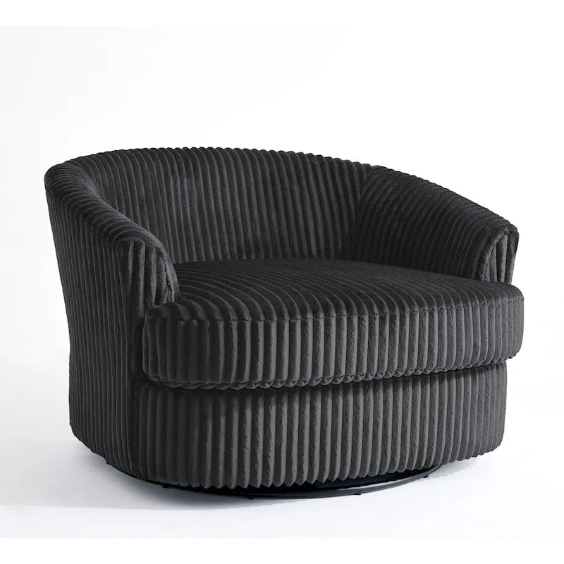 2-Piece Oversized 43 W Plush Corduroy Swivel Barrel Chairs With Pillows