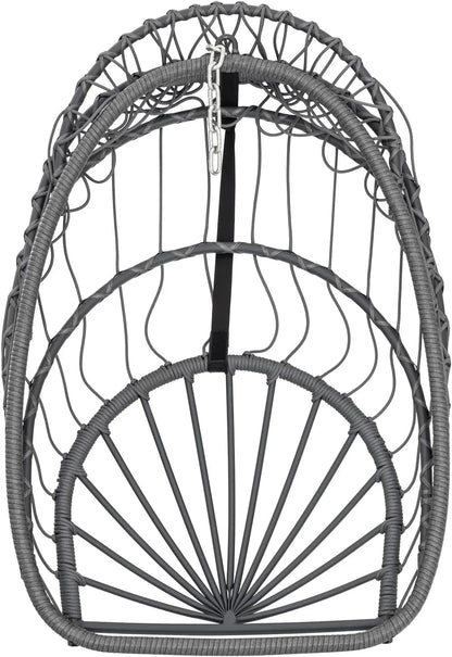 Yechen Indoor Outdoor Wicker Hanging Egg Chair With Stand, 38 x 38 x 78 Inches, 350 lbs, Charcoal Grey - EG-001