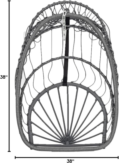 Yechen Indoor Outdoor Wicker Hanging Egg Chair With Stand, 38 x 38 x 78 Inches, 350 lbs, Charcoal Grey - EG-001