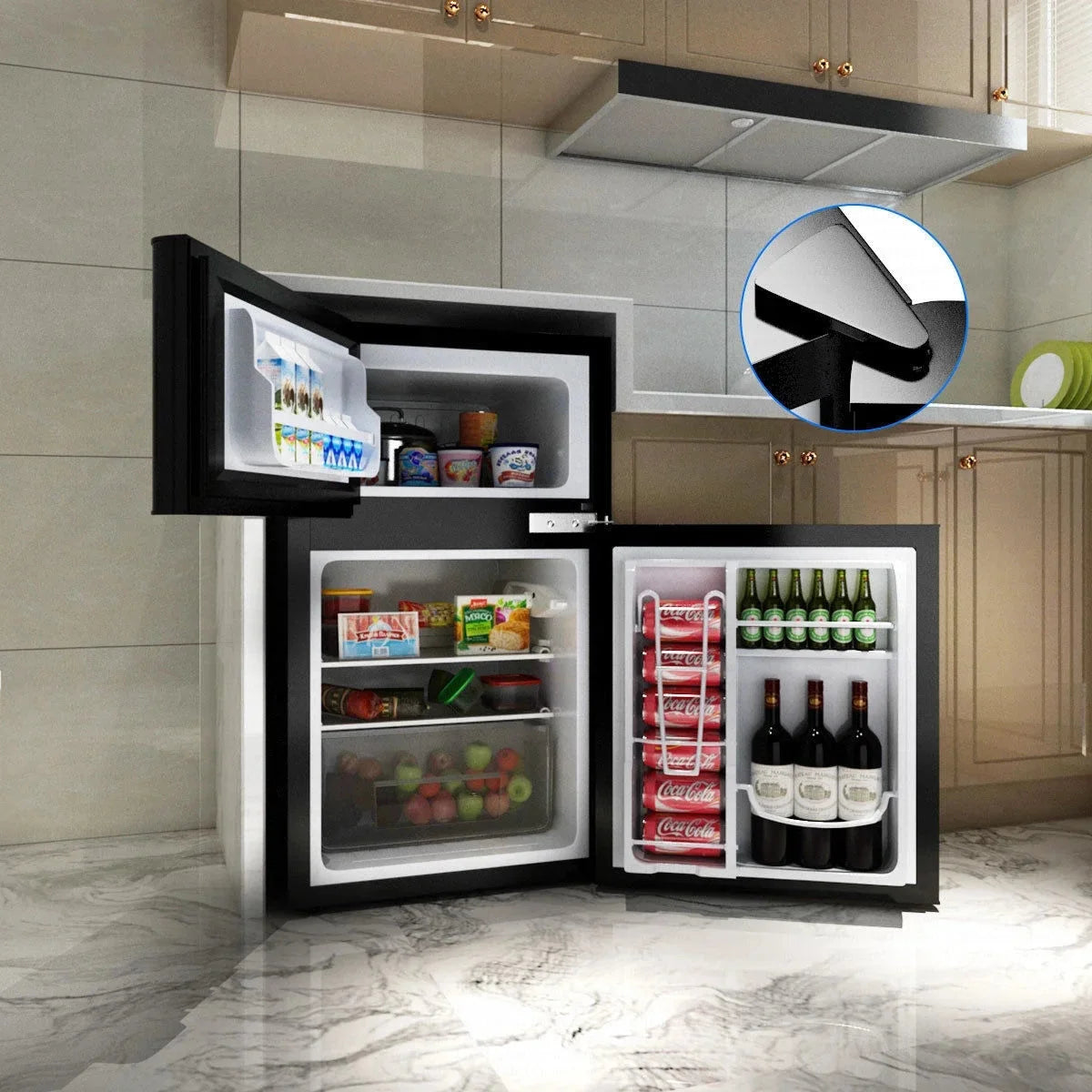 Costway Compact Refrigerator With Internal Freezer, Grey, 3.2 Cu. Ft.