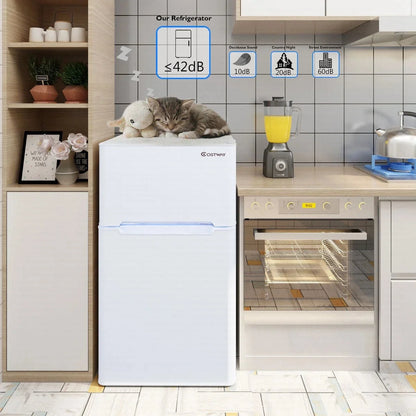 Costway Compact Refrigerator With Internal Freezer, Grey, 3.2 Cu. Ft.