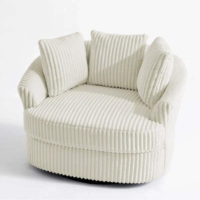 2-Piece Oversized 43 W Plush Corduroy Swivel Barrel Chairs With Pillows